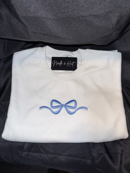 Embroidered Ribbon Bow Crew Sweatshirt