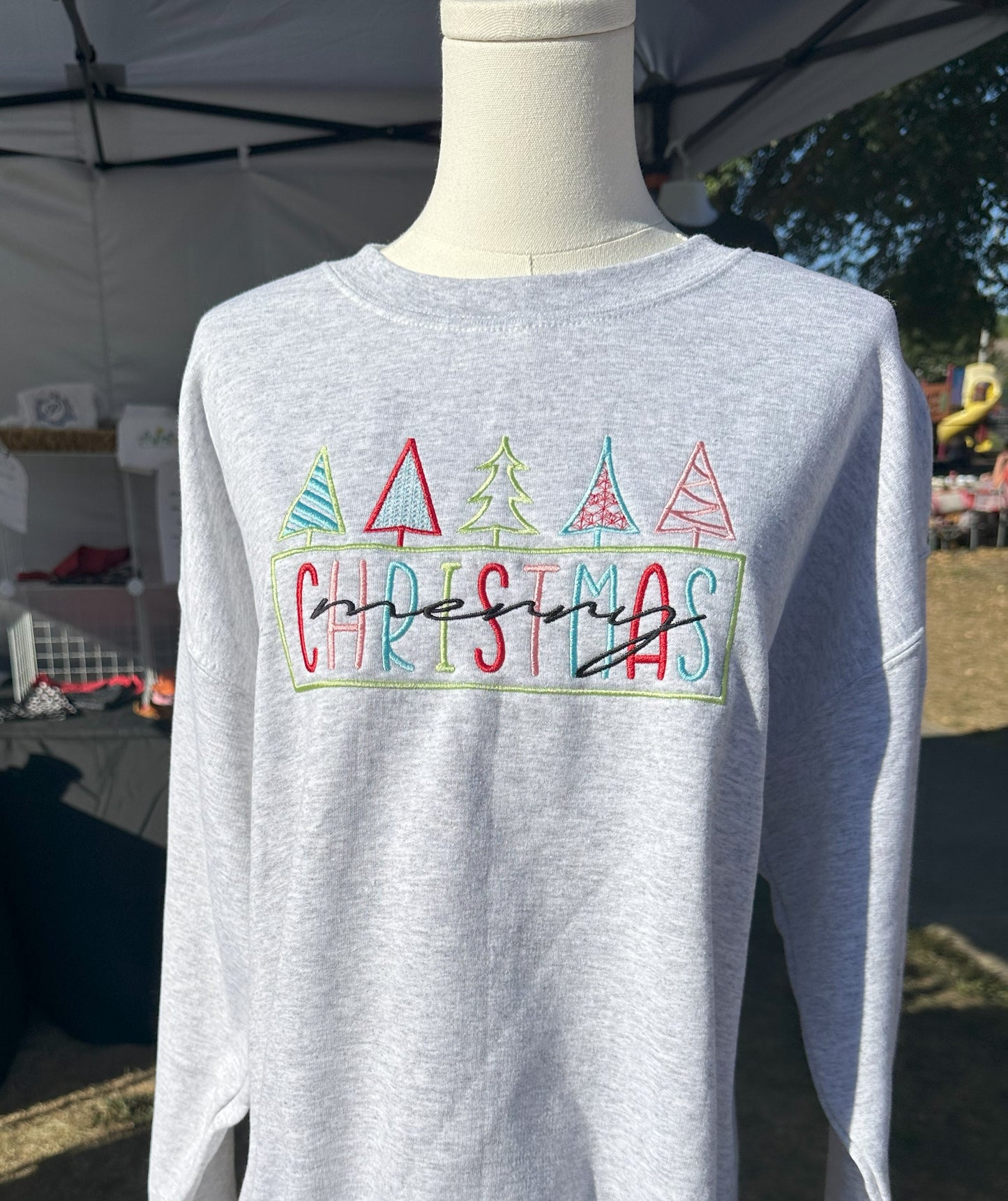 Embroidered Retro Vintage Merry Christmas Crew Sweatshirt