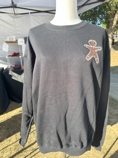 Embroidered Left Chest Gingerbread Man Sweatshirt