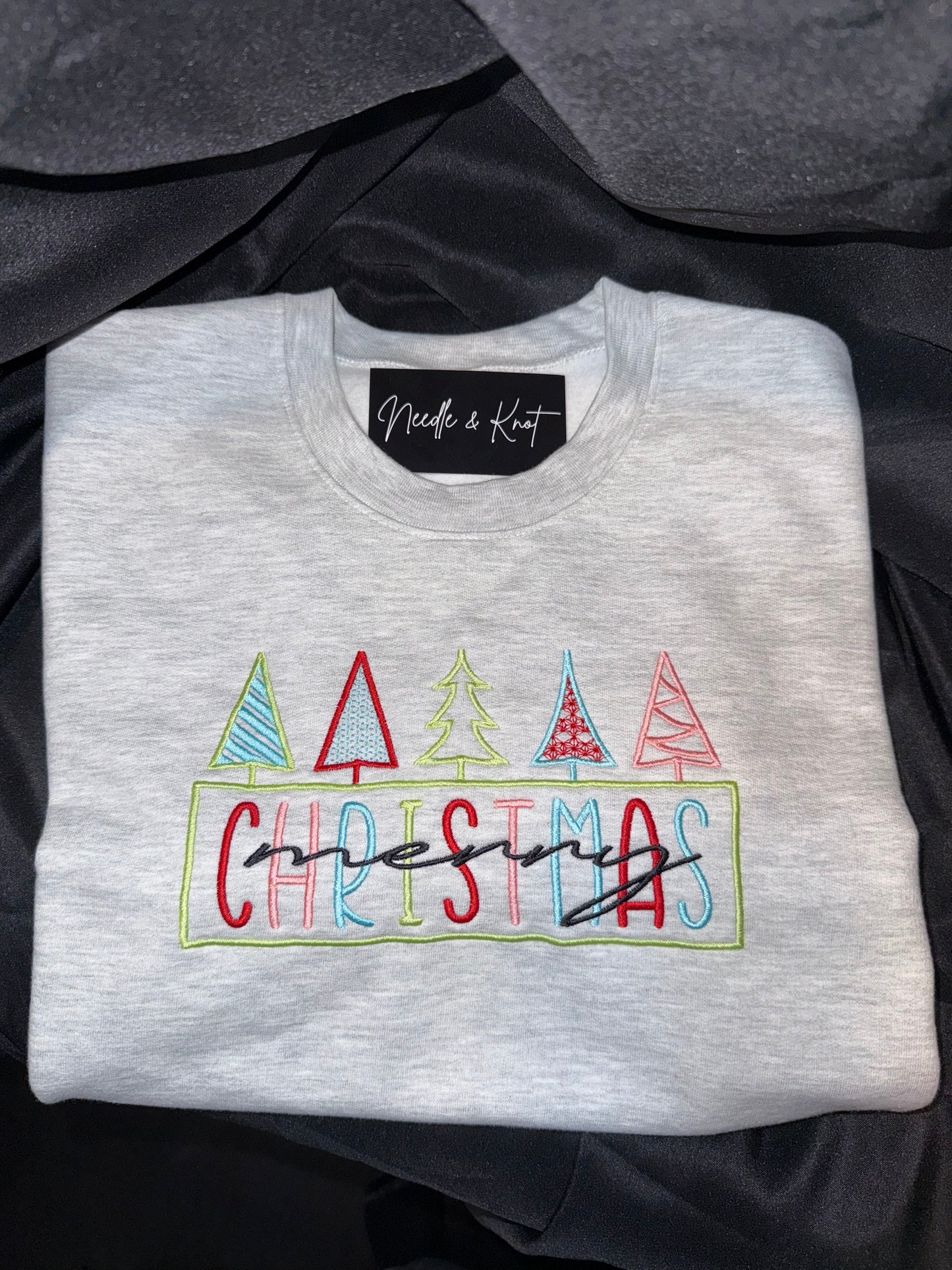 Embroidered Retro Vintage Merry Christmas Crew Sweatshirt