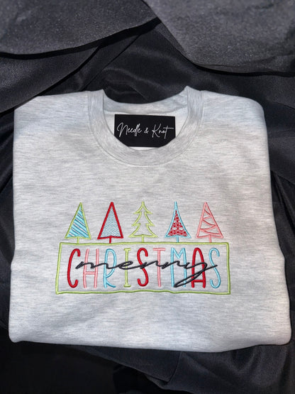 Embroidered Retro Vintage Merry Christmas Crew Sweatshirt