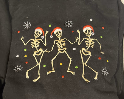 Embroidered Dancing Christmas Skeletons Hoodie